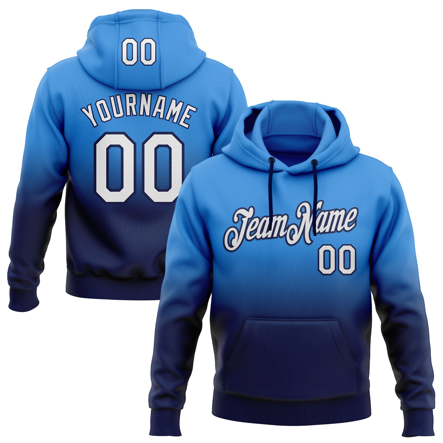 Custom Stitched Powder Blue White-Navy Fade Fashion Sports Pullover Sweatshirt Hoodie