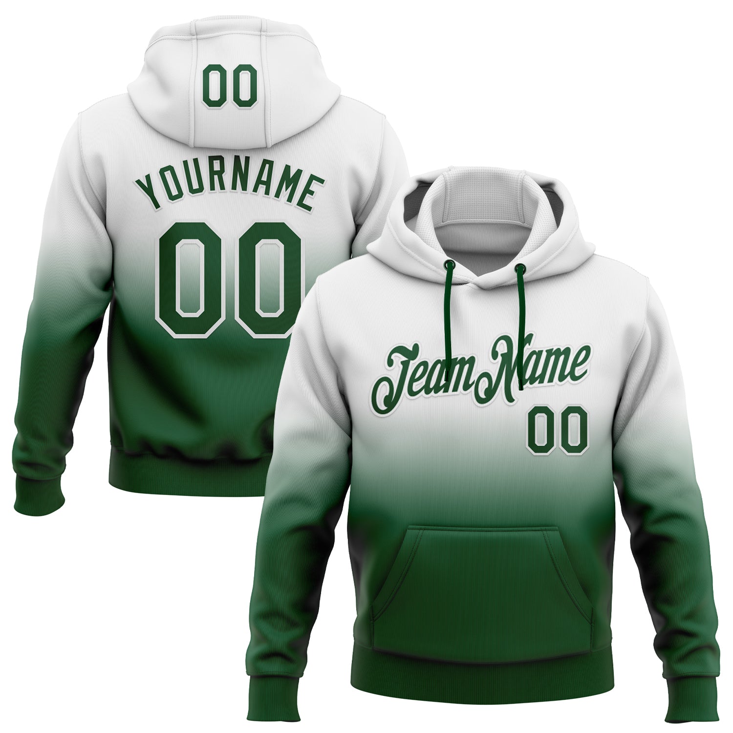 Custom Stitched White Green Fade Fashion Sports Pullover Sweatshirt Hoodie