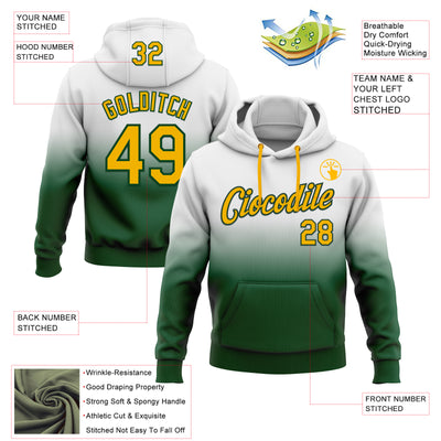 Custom Stitched White Gold-Green Fade Fashion Sports Pullover Sweatshirt Hoodie