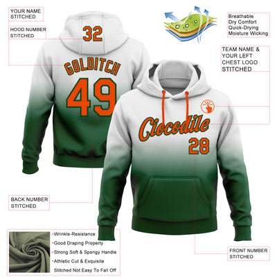 Custom Stitched White Orange-Green Fade Fashion Sports Pullover Sweatshirt Hoodie