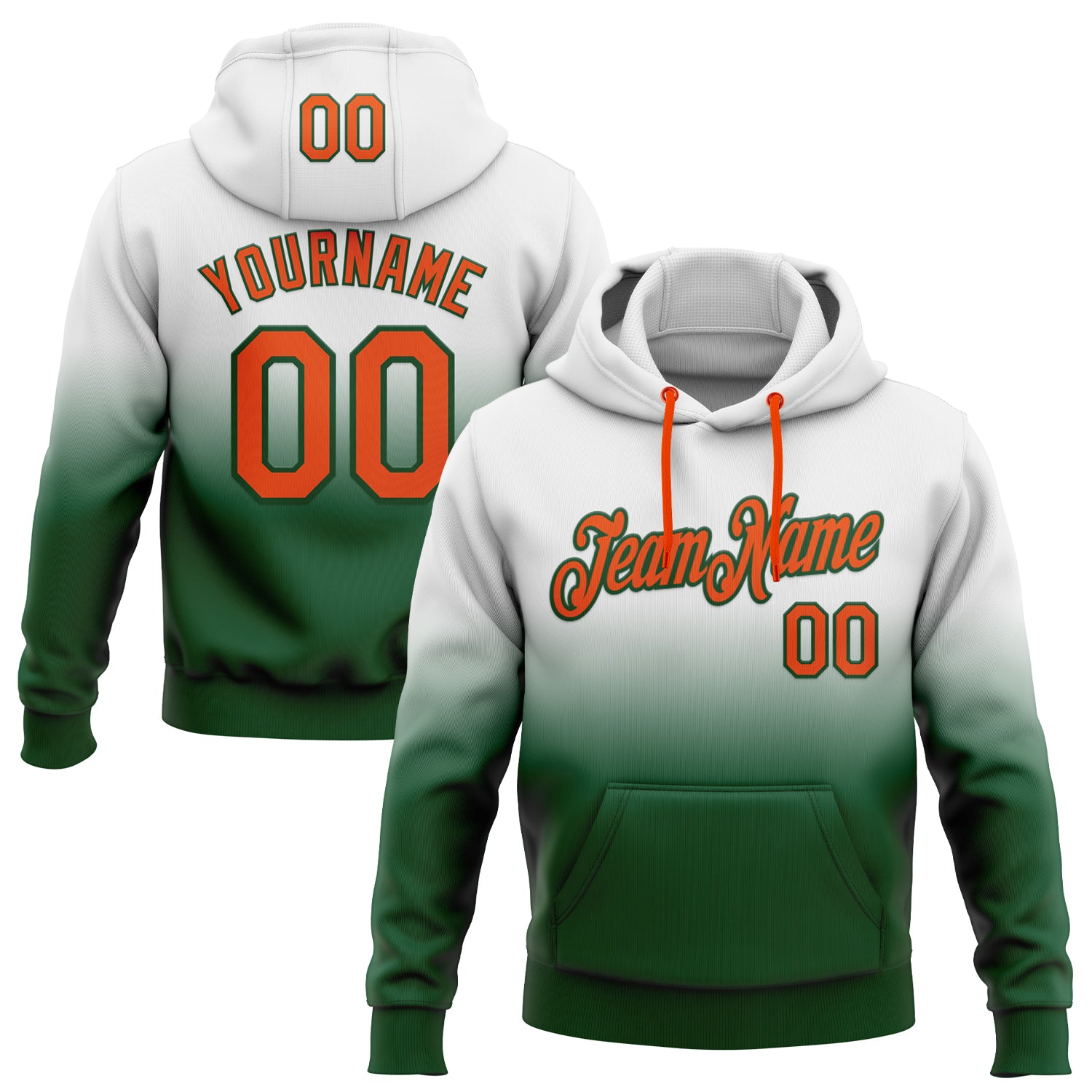 Custom Stitched White Orange-Green Fade Fashion Sports Pullover Sweatshirt Hoodie