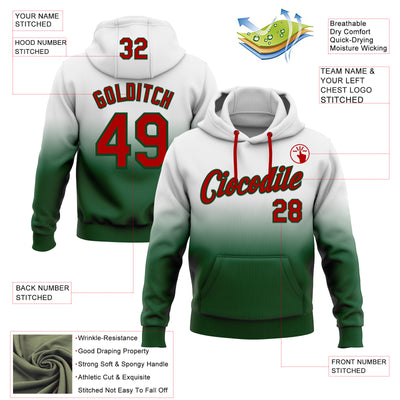 Custom Stitched White Red-Green Fade Fashion Sports Pullover Sweatshirt Hoodie