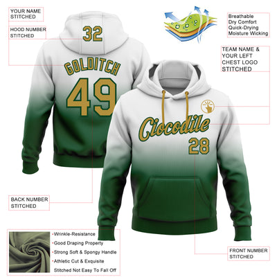 Custom Stitched White Old Gold-Green Fade Fashion Sports Pullover Sweatshirt Hoodie