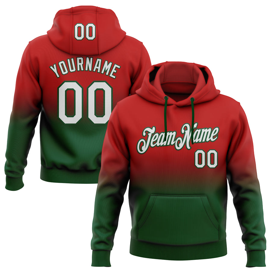 Custom Stitched Red White-Green Fade Fashion Sports Pullover Sweatshirt Hoodie