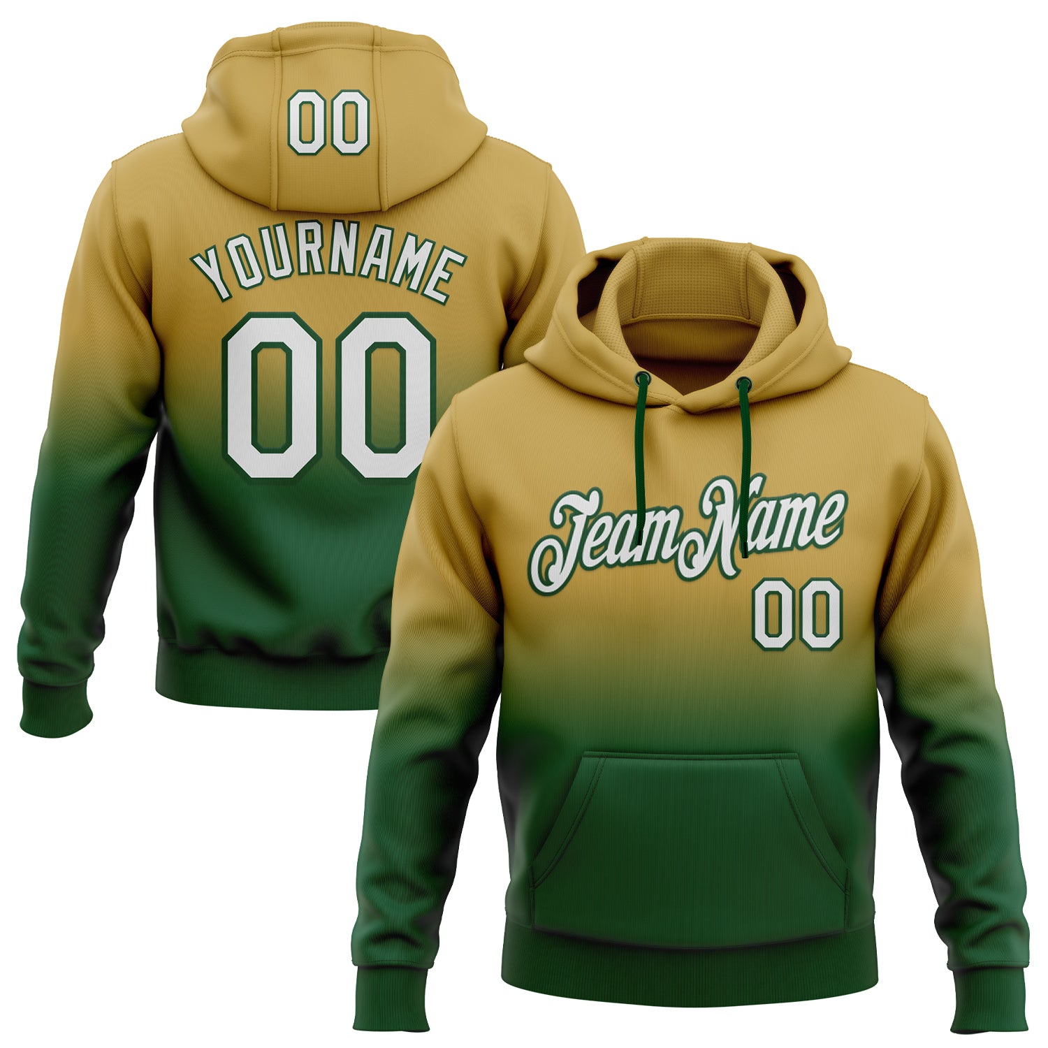 Custom Stitched Old Gold White-Green Fade Fashion Sports Pullover Sweatshirt Hoodie