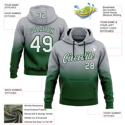 Custom Stitched Gray White-Green Fade Fashion Sports Pullover Sweatshirt Hoodie