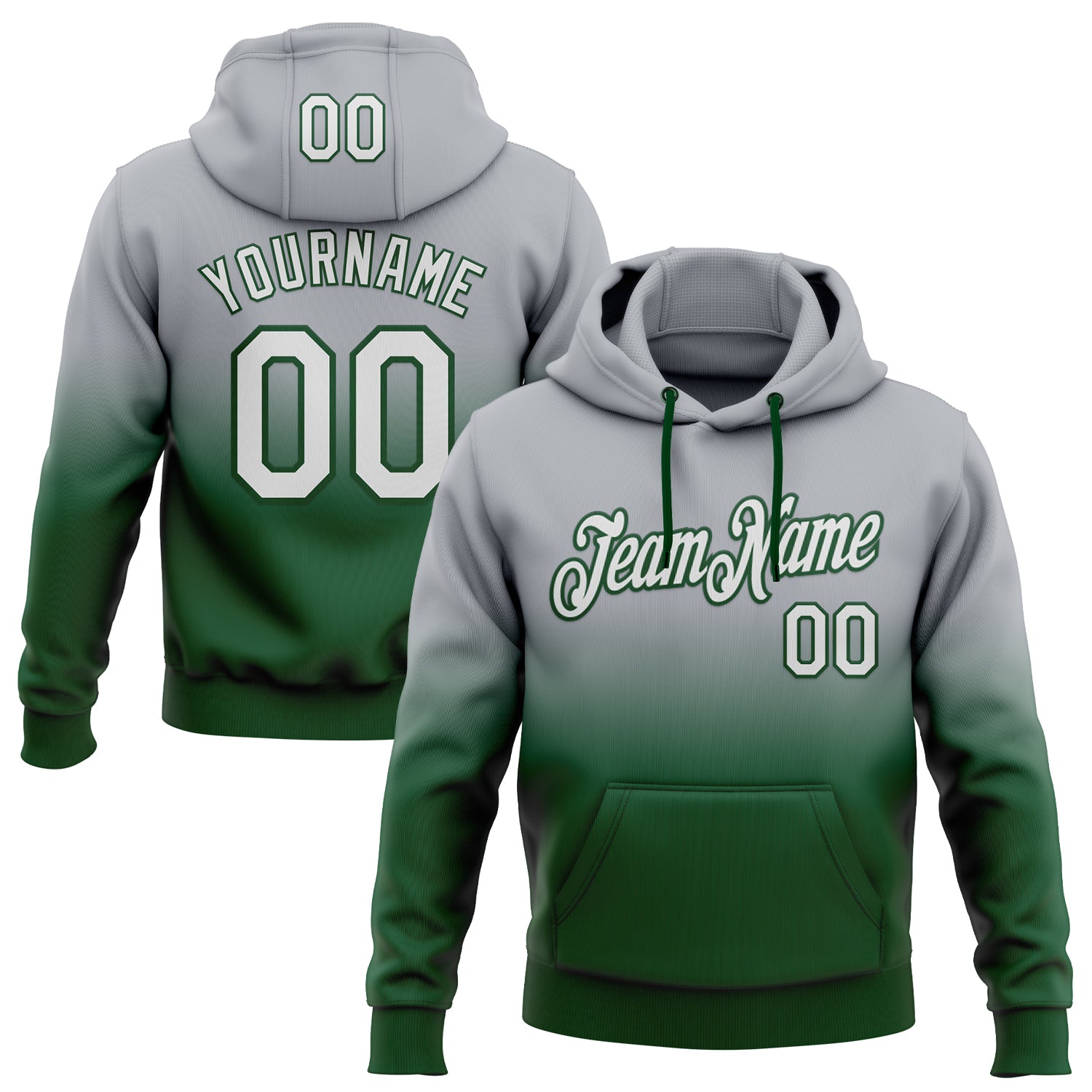 Custom Stitched Gray White-Green Fade Fashion Sports Pullover Sweatshirt Hoodie