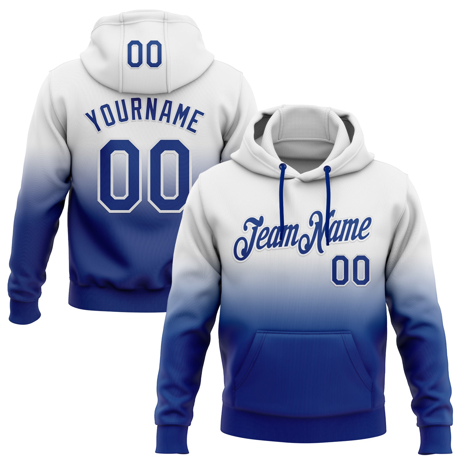 Custom Stitched White Royal Fade Fashion Sports Pullover Sweatshirt Hoodie