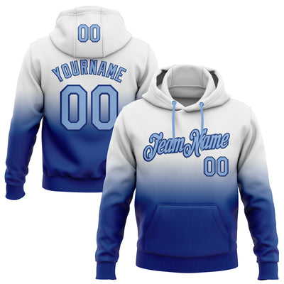 Custom Stitched White Light Blue-Royal Fade Fashion Sports Pullover Sweatshirt Hoodie