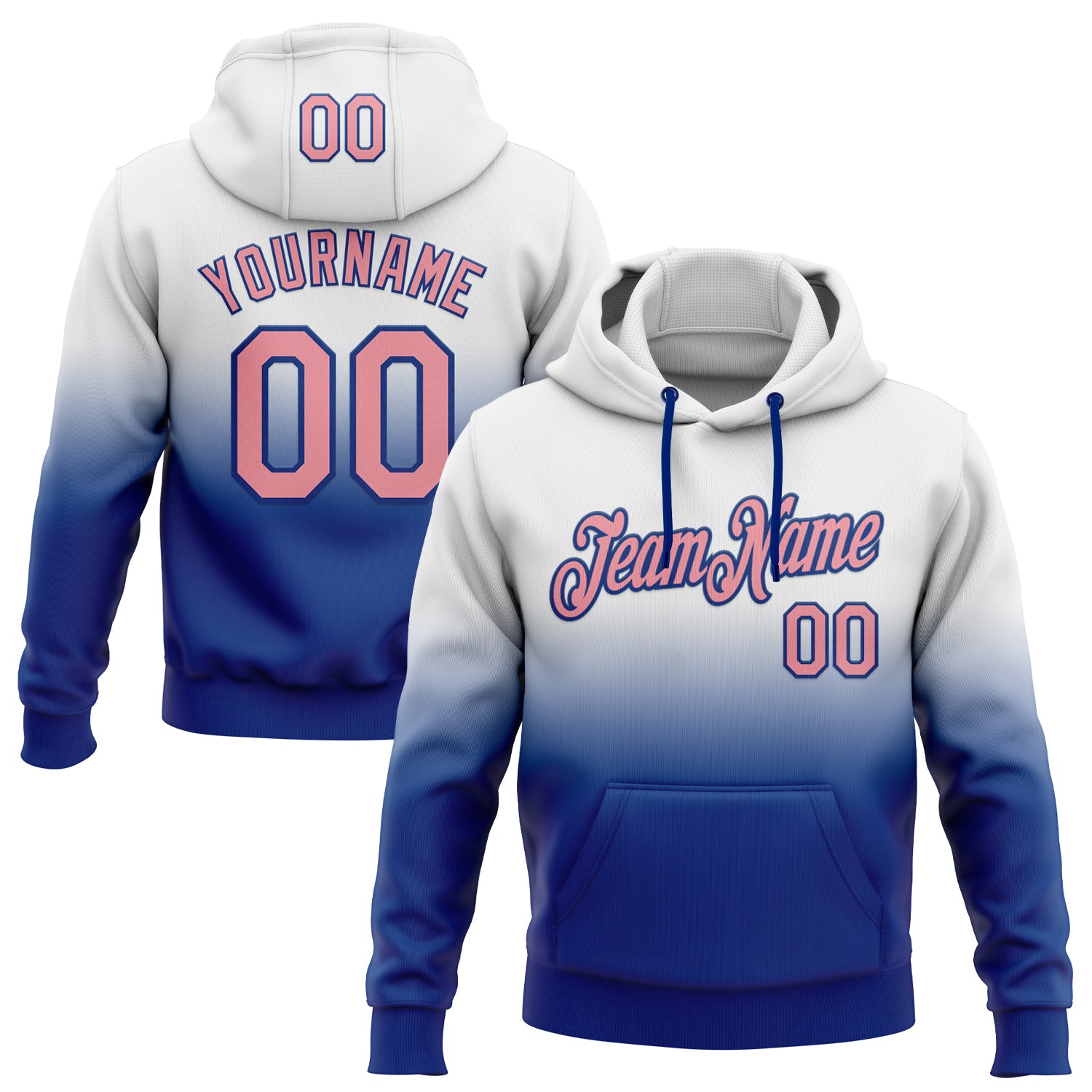 Custom Stitched White Medium Pink-Royal Fade Fashion Sports Pullover Sweatshirt Hoodie