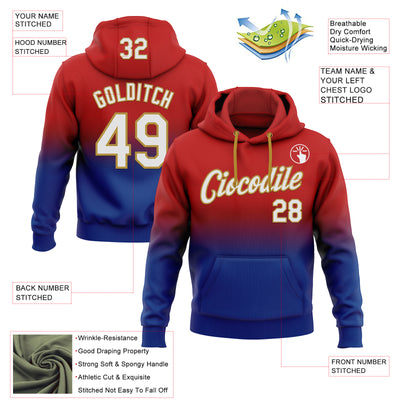 Custom Stitched Red White Royal-Old Gold Fade Fashion Sports Pullover Sweatshirt Hoodie
