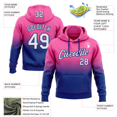 Custom Stitched Pink White-Royal Fade Fashion Sports Pullover Sweatshirt Hoodie