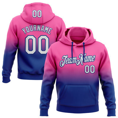 Custom Stitched Pink White-Royal Fade Fashion Sports Pullover Sweatshirt Hoodie