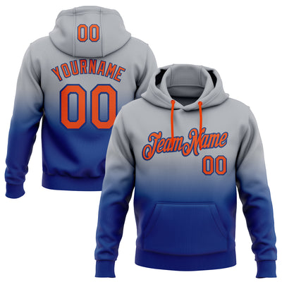 Custom Stitched Gray Orange-Royal Fade Fashion Sports Pullover Sweatshirt Hoodie