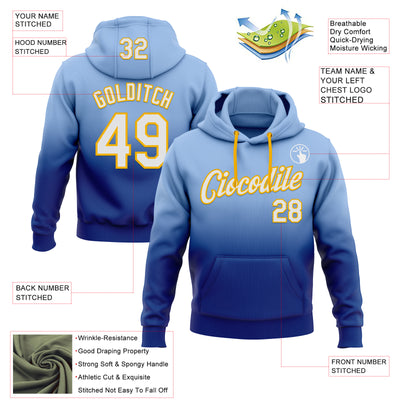 Custom Stitched Light Blue White Royal-Gold Fade Fashion Sports Pullover Sweatshirt Hoodie