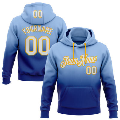 Custom Stitched Light Blue White Royal-Gold Fade Fashion Sports Pullover Sweatshirt Hoodie