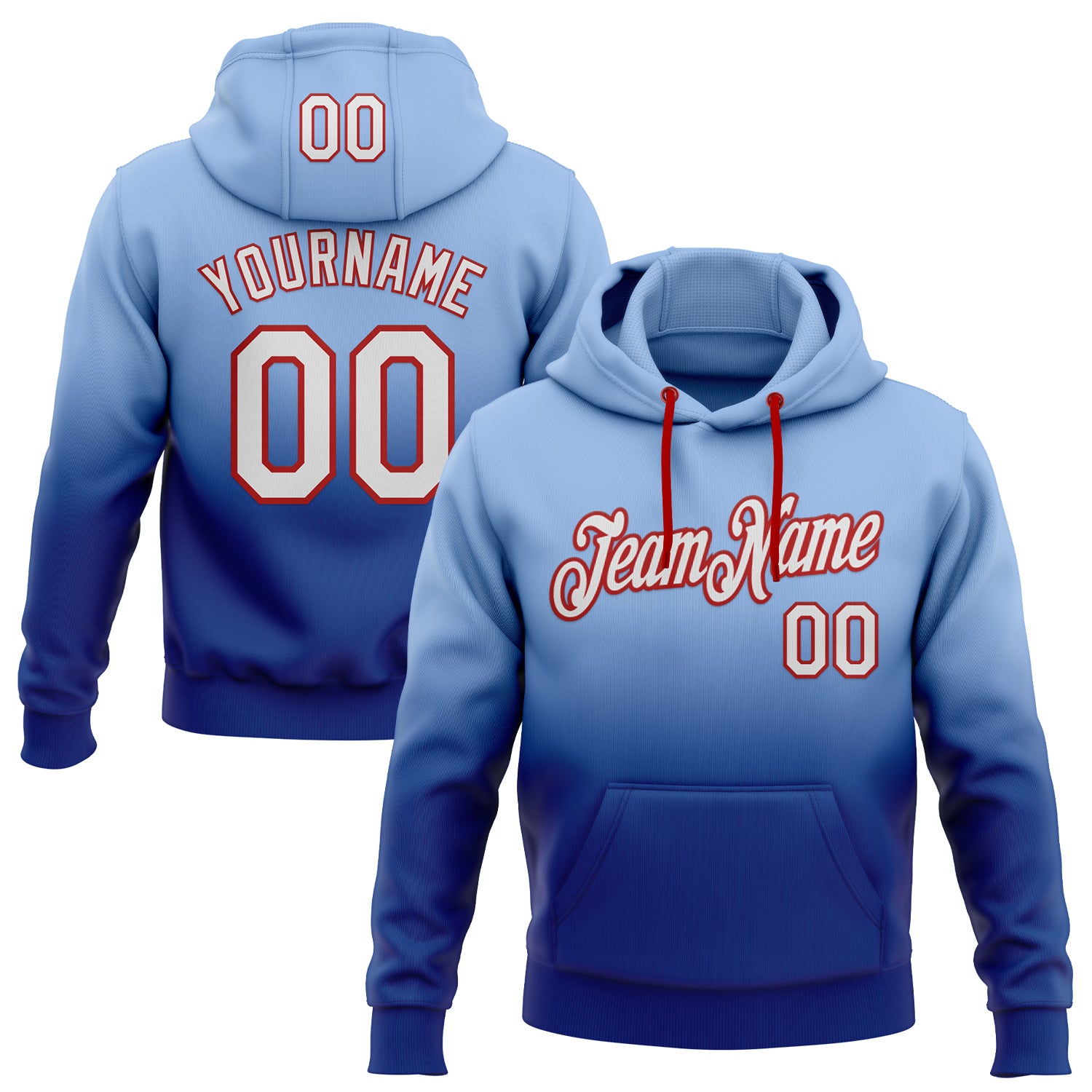 Custom Stitched Light Blue White Royal-Red Fade Fashion Sports Pullover Sweatshirt Hoodie
