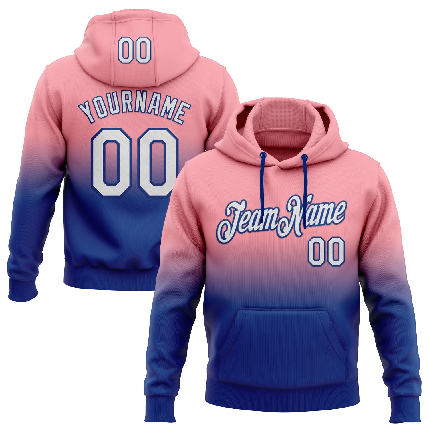 Custom Stitched Medium Pink White-Royal Fade Fashion Sports Pullover Sweatshirt Hoodie