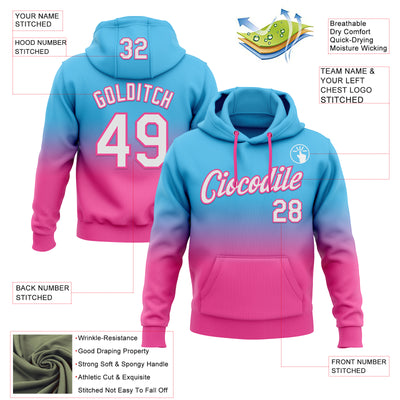 Custom Stitched Sky Blue White-Pink Fade Fashion Sports Pullover Sweatshirt Hoodie
