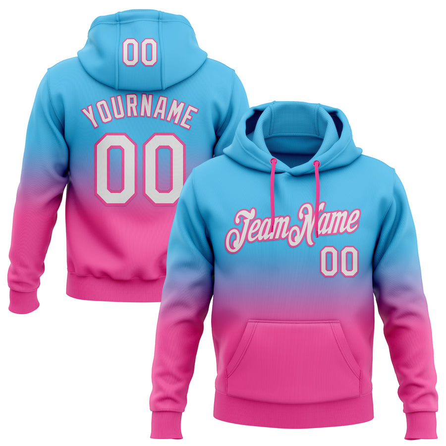 Custom Stitched Sky Blue White-Pink Fade Fashion Sports Pullover Sweatshirt Hoodie