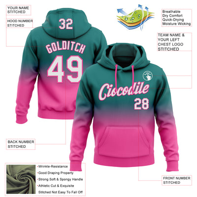Custom Stitched Teal White-Pink Fade Fashion Sports Pullover Sweatshirt Hoodie