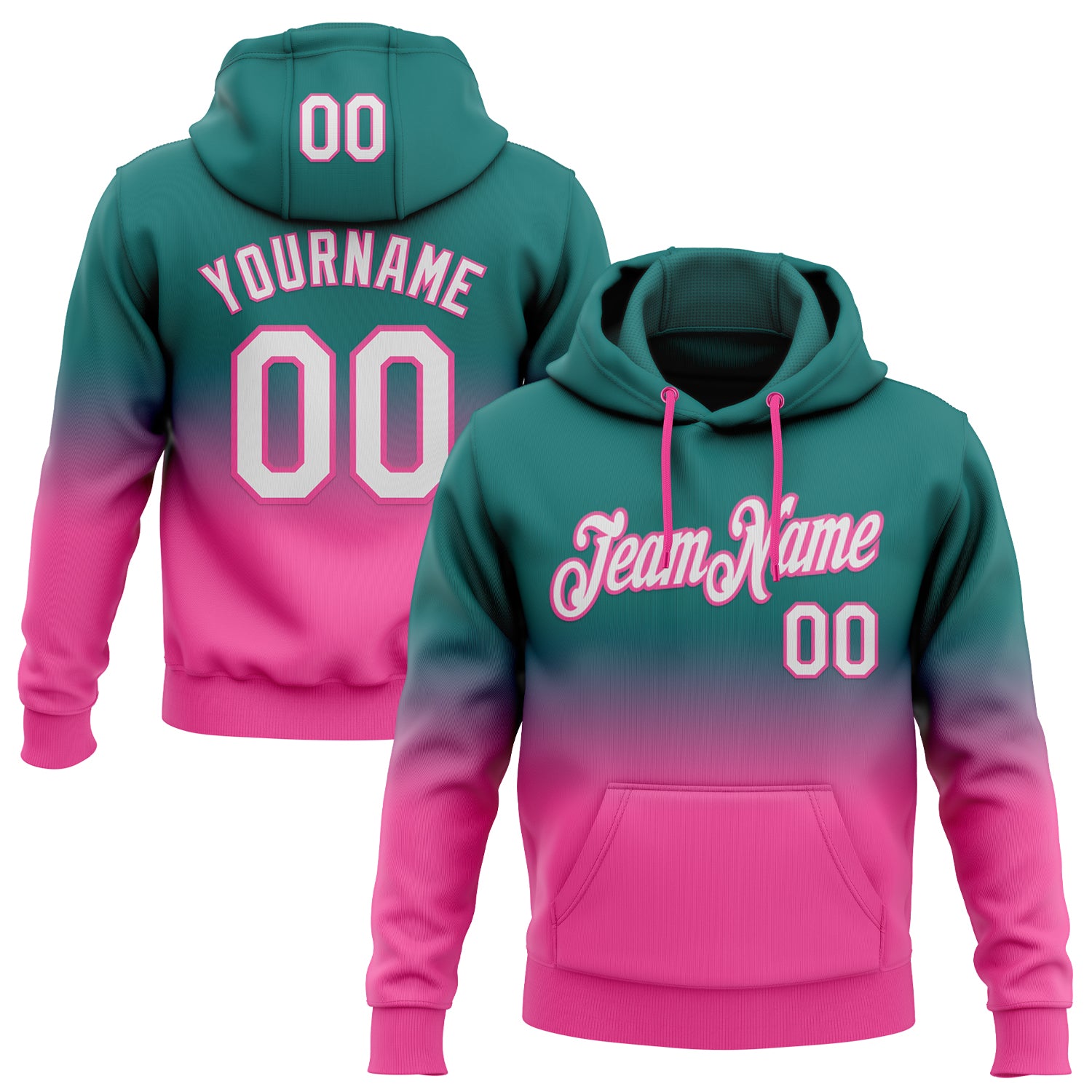 Custom Stitched Teal White-Pink Fade Fashion Sports Pullover Sweatshirt Hoodie