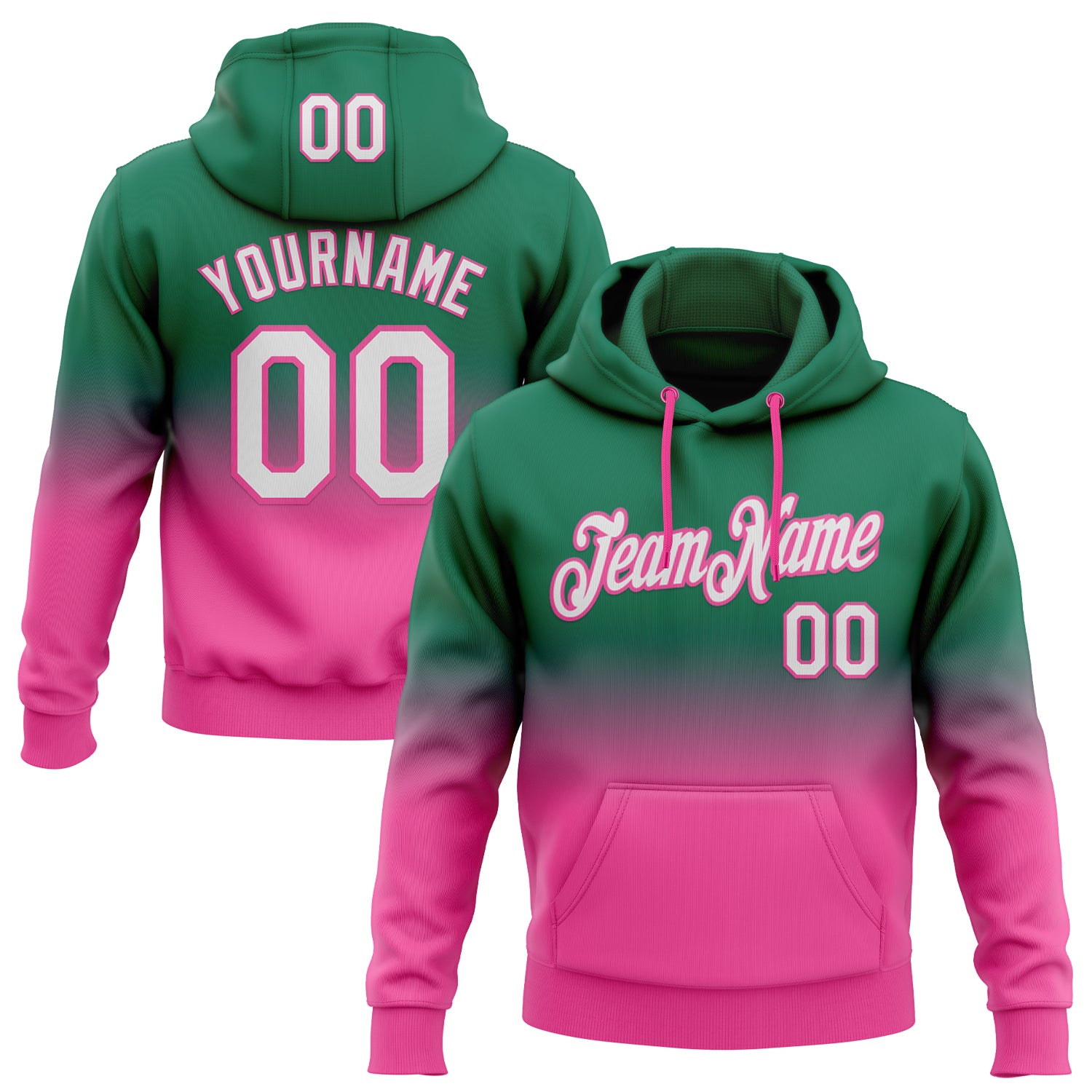 Custom Stitched Kelly Green White-Pink Fade Fashion Sports Pullover Sweatshirt Hoodie