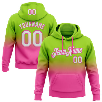 Custom Stitched Neon Green White-Pink Fade Fashion Sports Pullover Sweatshirt Hoodie