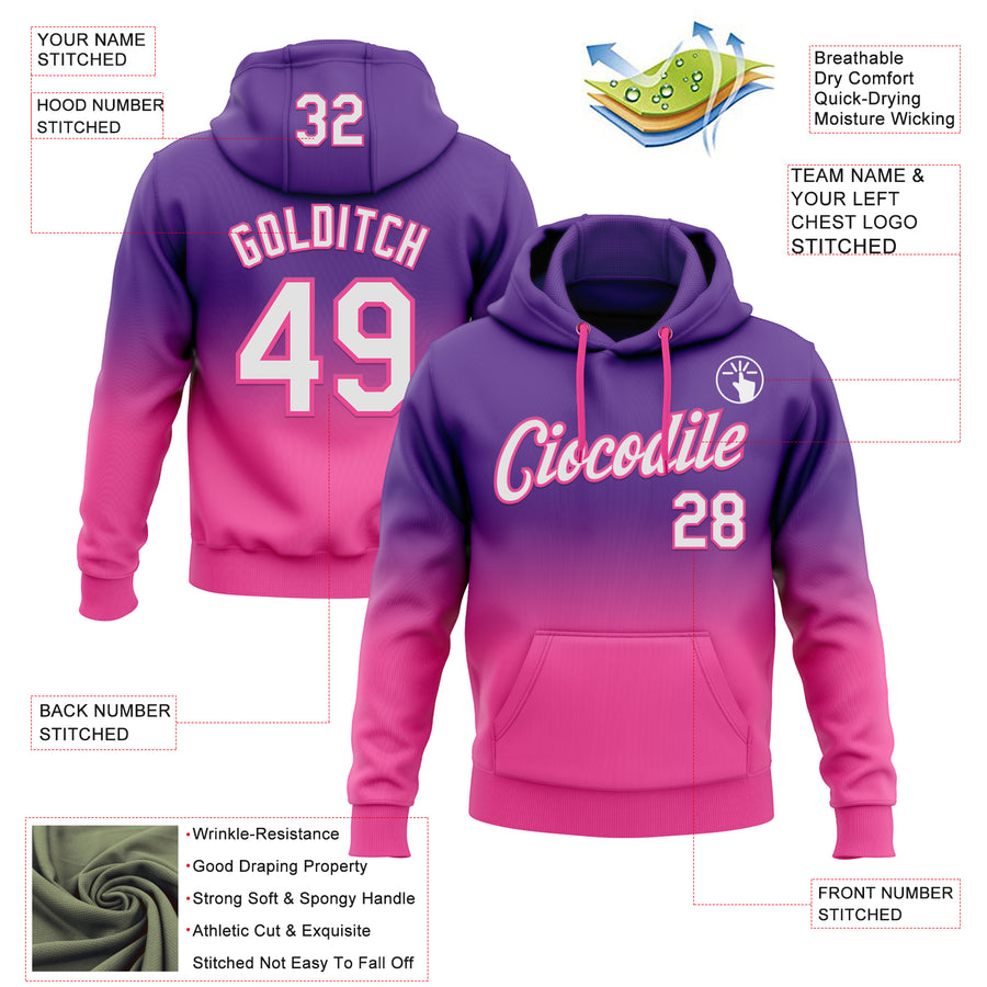 Custom Stitched Purple White-Pink Fade Fashion Sports Pullover Sweatshirt Hoodie