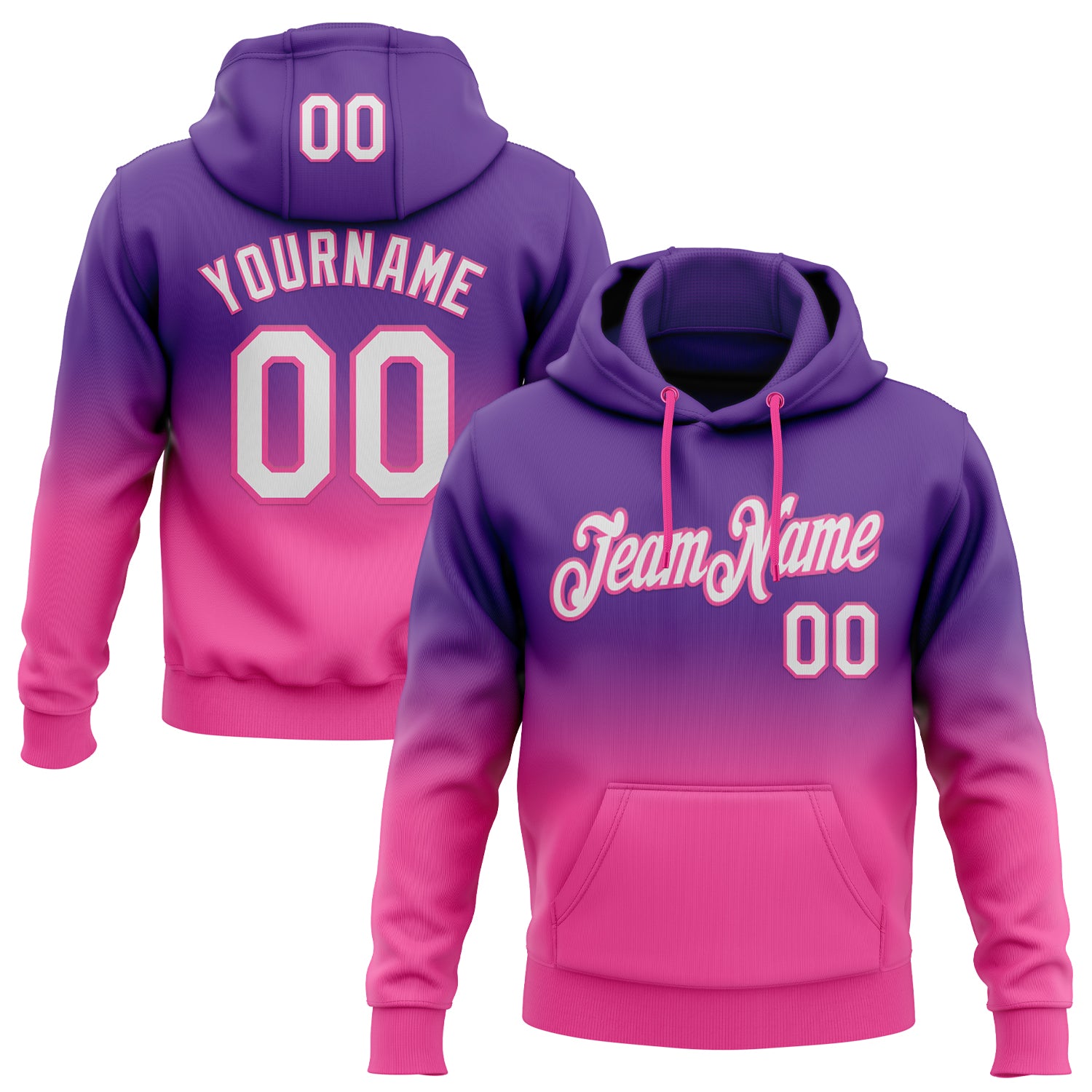 Custom Stitched Purple White-Pink Fade Fashion Sports Pullover Sweatshirt Hoodie