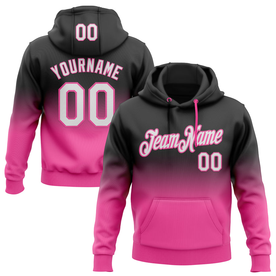 Custom Stitched Black White-Pink Fade Fashion Sports Pullover Sweatshirt Hoodie