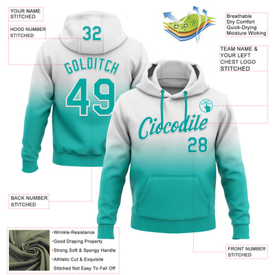 Custom Stitched White Aqua Fade Fashion Sports Pullover Sweatshirt Hoodie