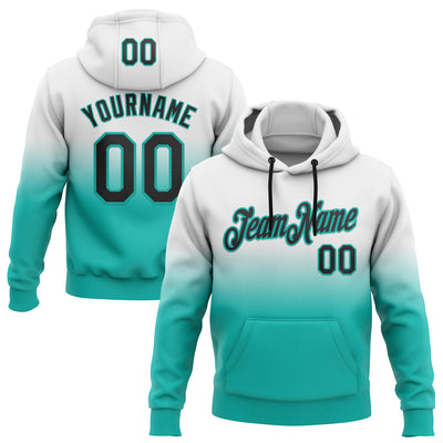 Custom Stitched White Black-Aqua Fade Fashion Sports Pullover Sweatshirt Hoodie