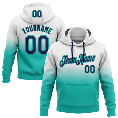 Custom Stitched White Navy-Aqua Fade Fashion Sports Pullover Sweatshirt Hoodie