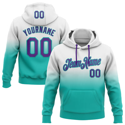 Custom Stitched White Purple-Aqua Fade Fashion Sports Pullover Sweatshirt Hoodie