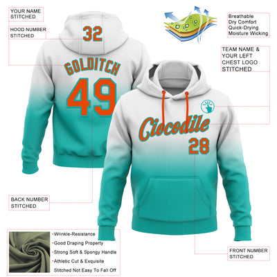 Custom Stitched White Orange-Aqua Fade Fashion Sports Pullover Sweatshirt Hoodie