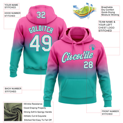 Custom Stitched Pink White-Aqua Fade Fashion Sports Pullover Sweatshirt Hoodie