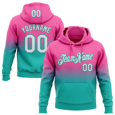 Custom Stitched Pink White-Aqua Fade Fashion Sports Pullover Sweatshirt Hoodie