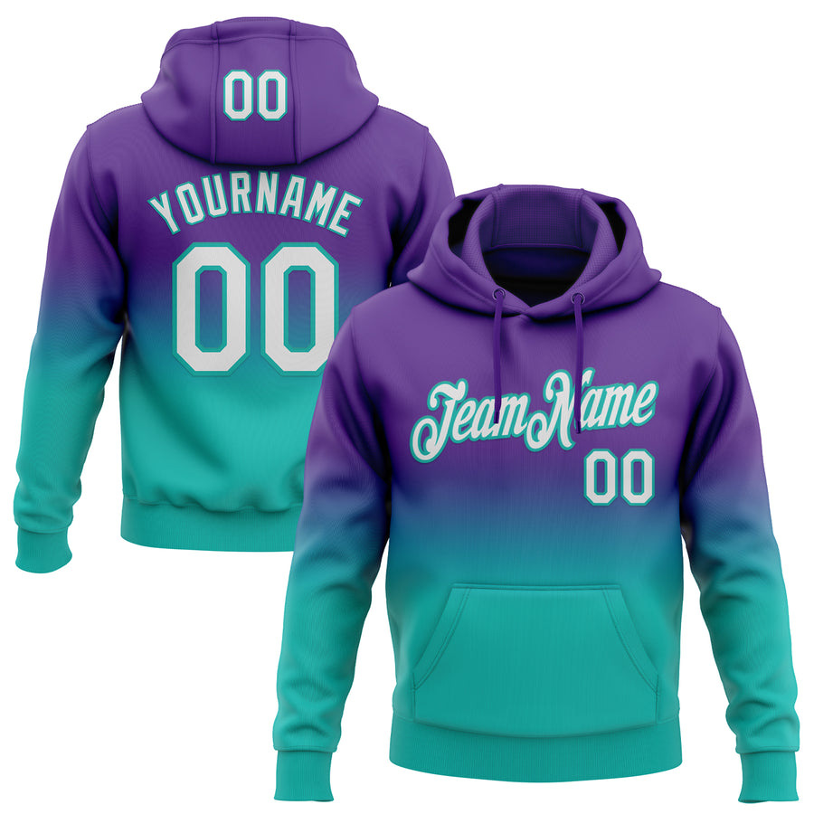 Custom Stitched Purple White-Aqua Fade Fashion Sports Pullover Sweatshirt Hoodie
