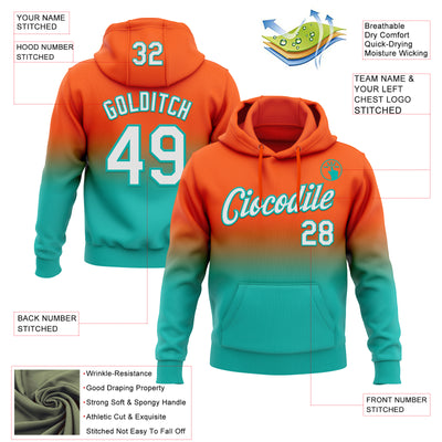 Custom Stitched Orange White-Aqua Fade Fashion Sports Pullover Sweatshirt Hoodie