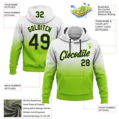 Custom Stitched White Black-Neon Green Fade Fashion Sports Pullover Sweatshirt Hoodie