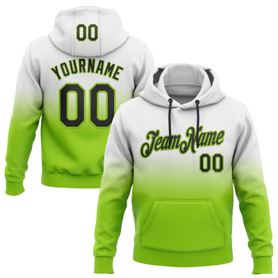 Custom Stitched White Black-Neon Green Fade Fashion Sports Pullover Sweatshirt Hoodie