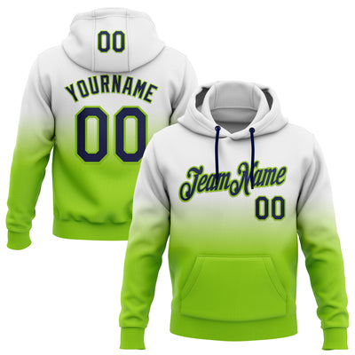 Custom Stitched White Navy-Neon Green Fade Fashion Sports Pullover Sweatshirt Hoodie