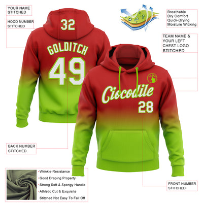 Custom Stitched Red White-Neon Green Fade Fashion Sports Pullover Sweatshirt Hoodie