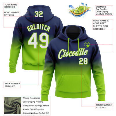 Custom Stitched Navy White-Neon Green Fade Fashion Sports Pullover Sweatshirt Hoodie