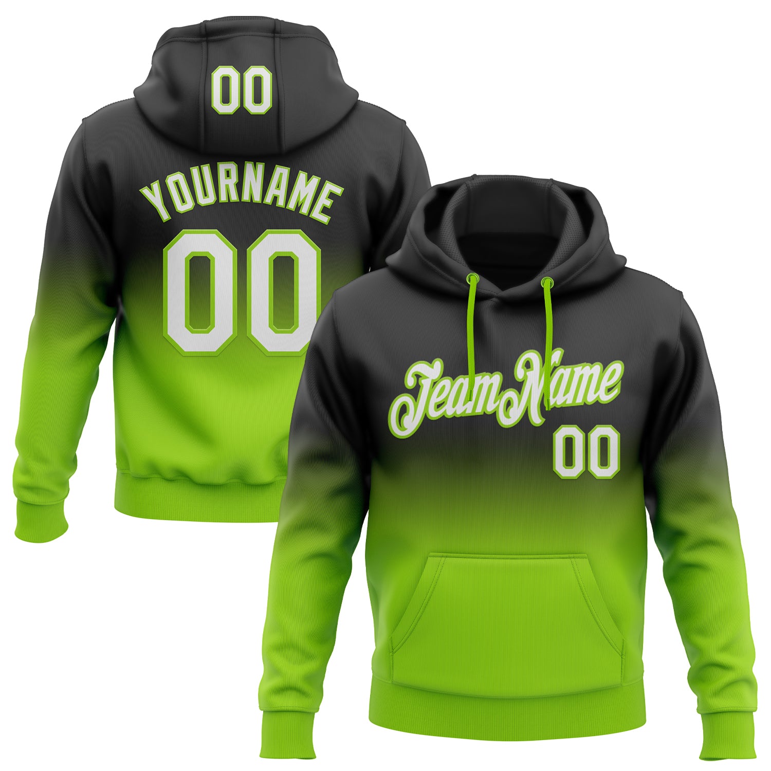 Custom Stitched Black White-Neon Green Fade Fashion Sports Pullover Sweatshirt Hoodie