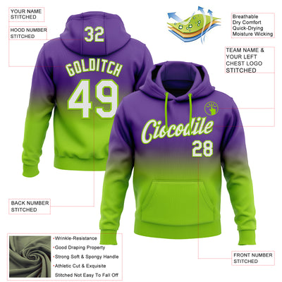 Custom Stitched Purple White-Neon Green Fade Fashion Sports Pullover Sweatshirt Hoodie