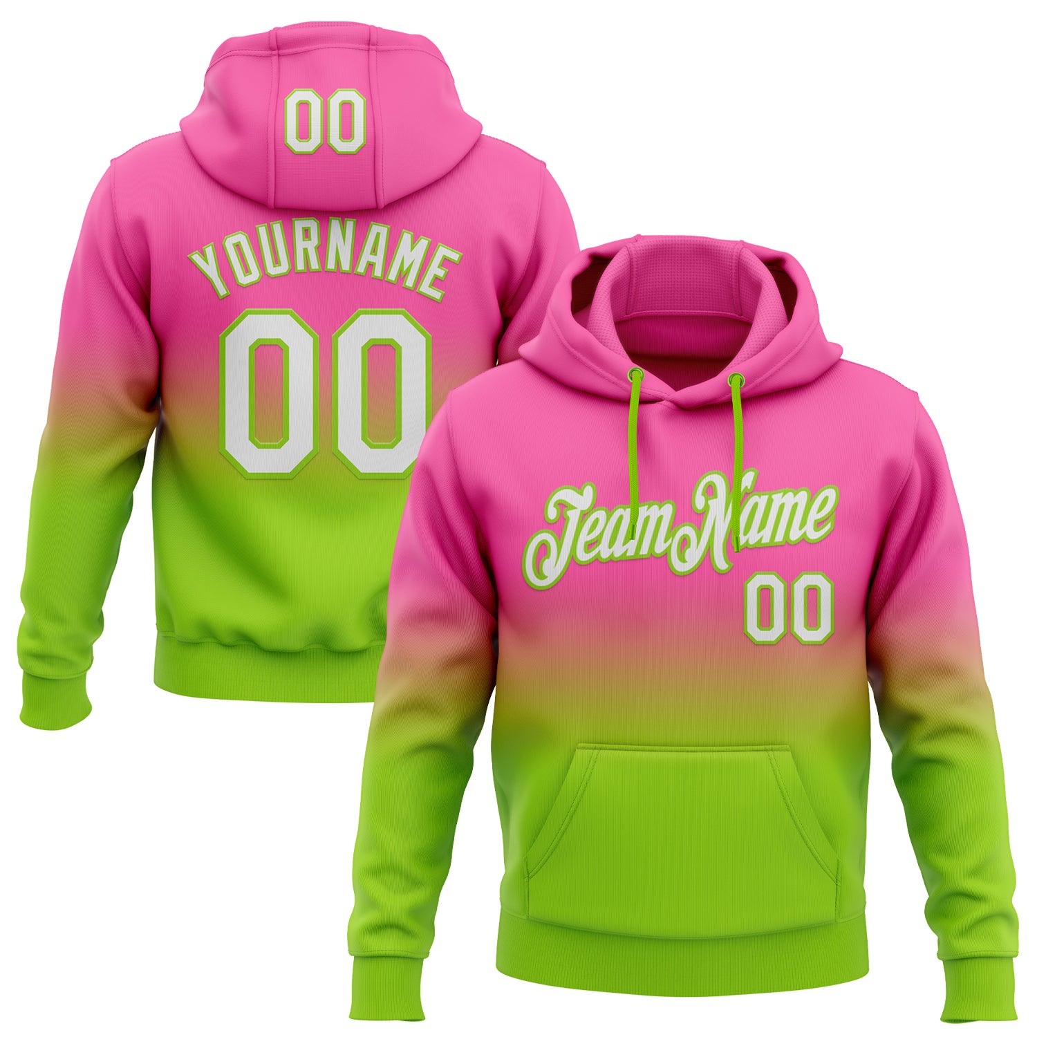Custom Stitched Pink White-Neon Green Fade Fashion Sports Pullover Sweatshirt Hoodie