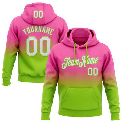 Custom Stitched Pink White-Neon Green Fade Fashion Sports Pullover Sweatshirt Hoodie