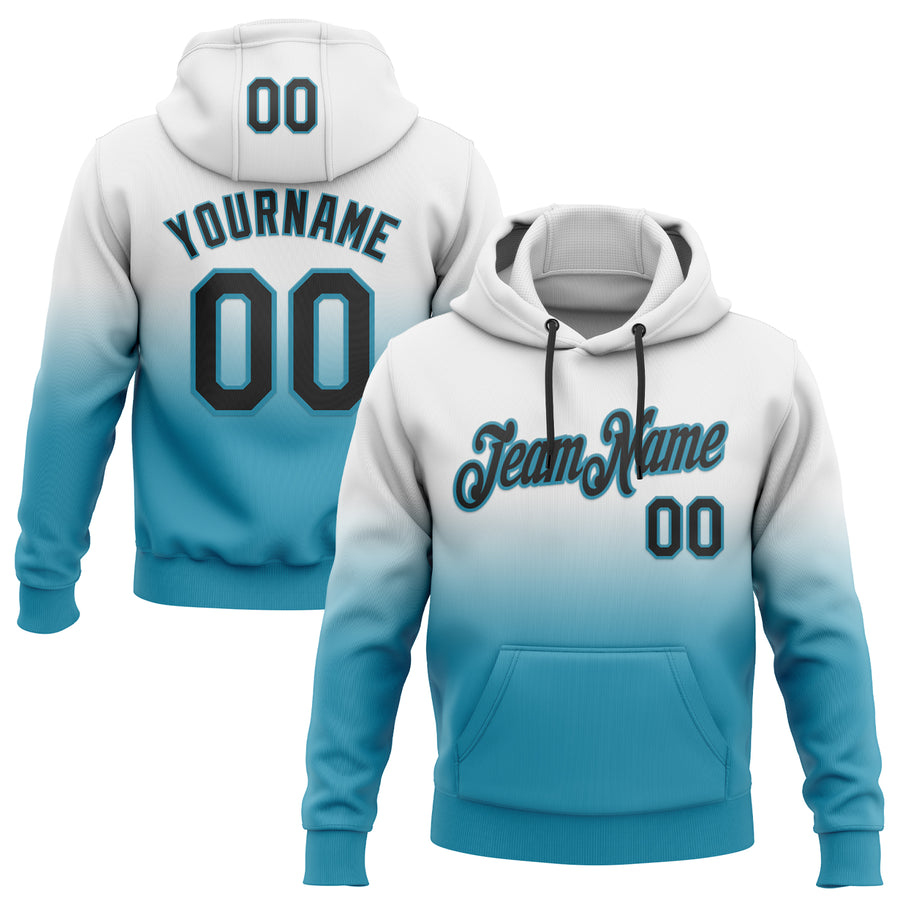 Custom Stitched White Black-Panther Blue Fade Fashion Sports Pullover Sweatshirt Hoodie